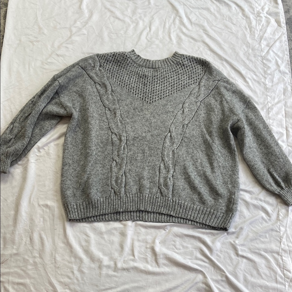 LC Lauren Conrad Gray Cable Knit Crew Neck Sweater